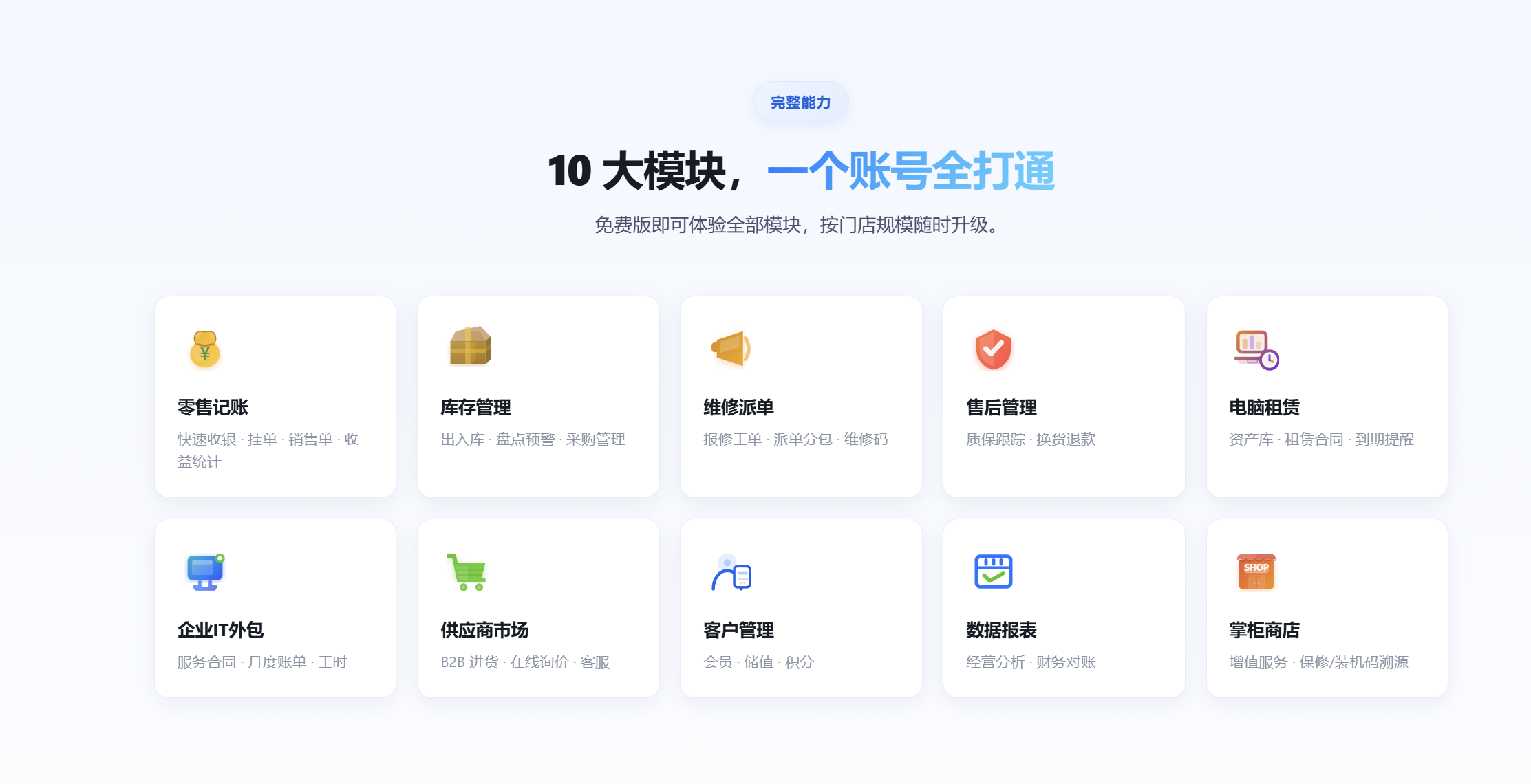 电脑掌柜十大业务模块一览