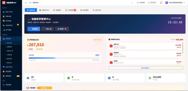 电脑掌柜ERP电脑租赁管理中心真实界面